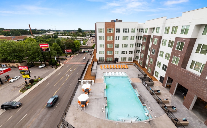nova knoxville formerly aspen heights knoxville off campus apartments near the university of tennessee knoxville aerial view of rooftop pool