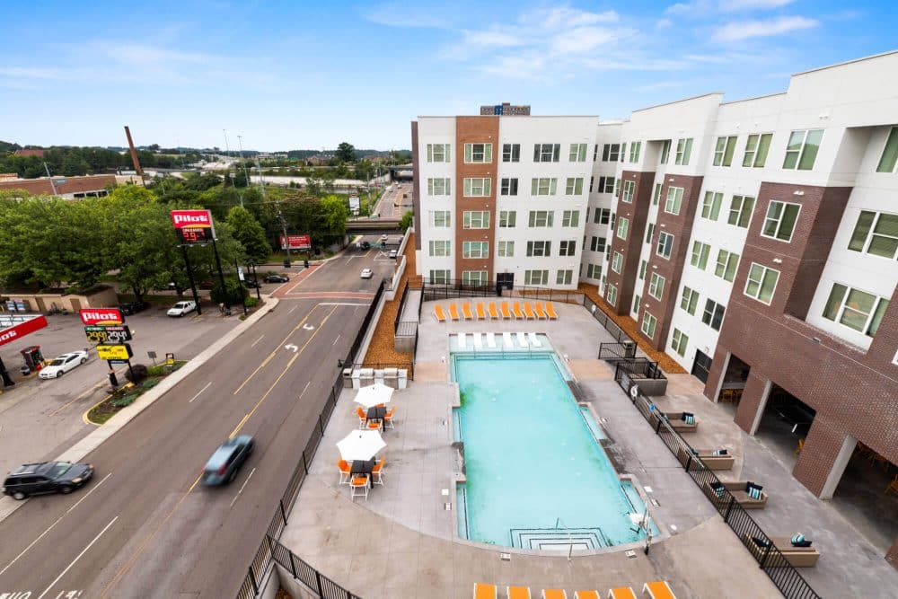 nova knoxville off campus apartments near the university of tennessee knoxville aerial view of rooftop pool